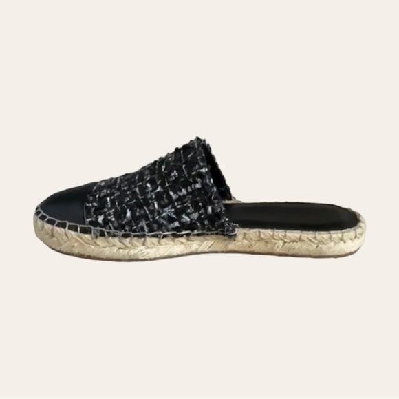 Marc Fisher Emilie Black Tweed Leather Espadrille Slide Mule Sandals Size 8.5 - Picture 7 of 10
